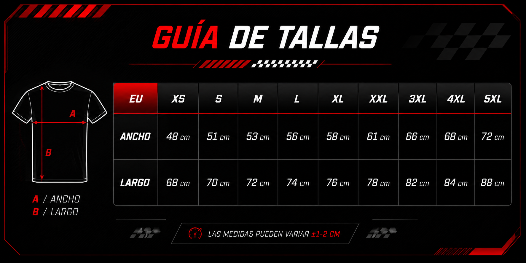 Guía de tallas de KDD NIGHT RUN
