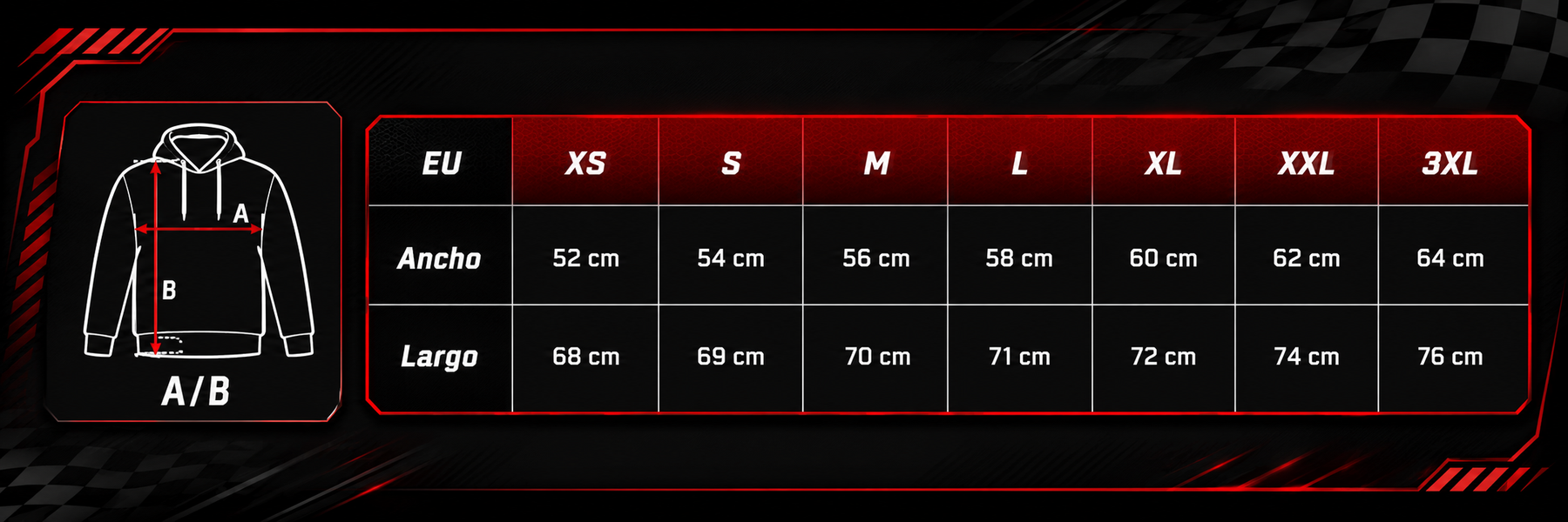 Guía de tallas de KDD REDLINE