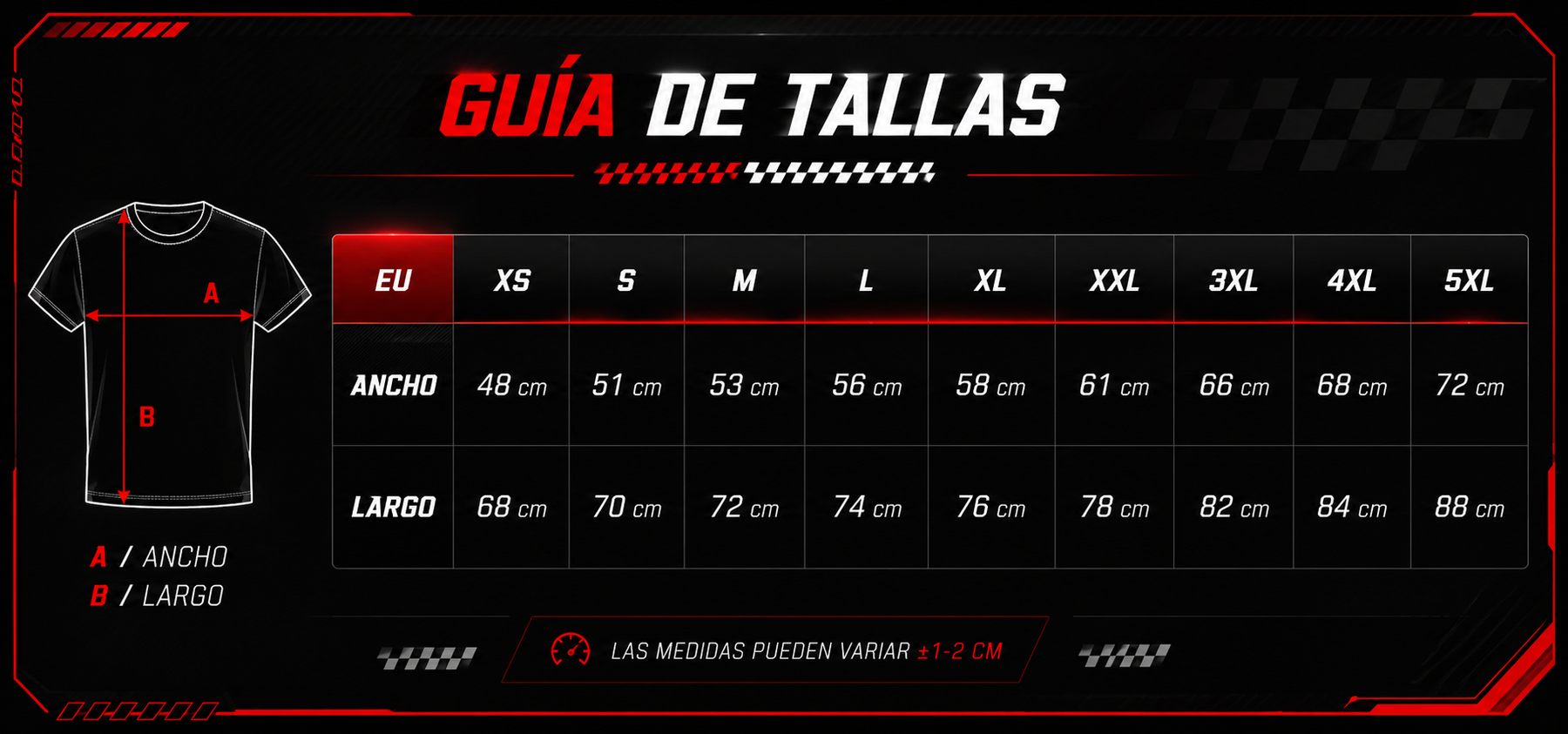 Guía de tallas de KDD MUSE